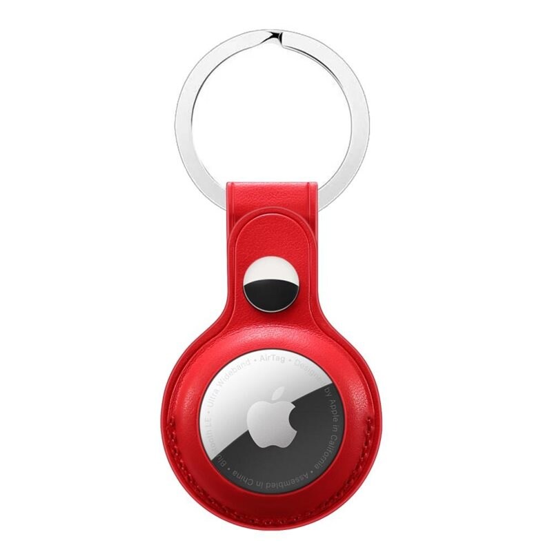 Apple AirTag Nyckelring med läderskal, röd - Skyddande skal