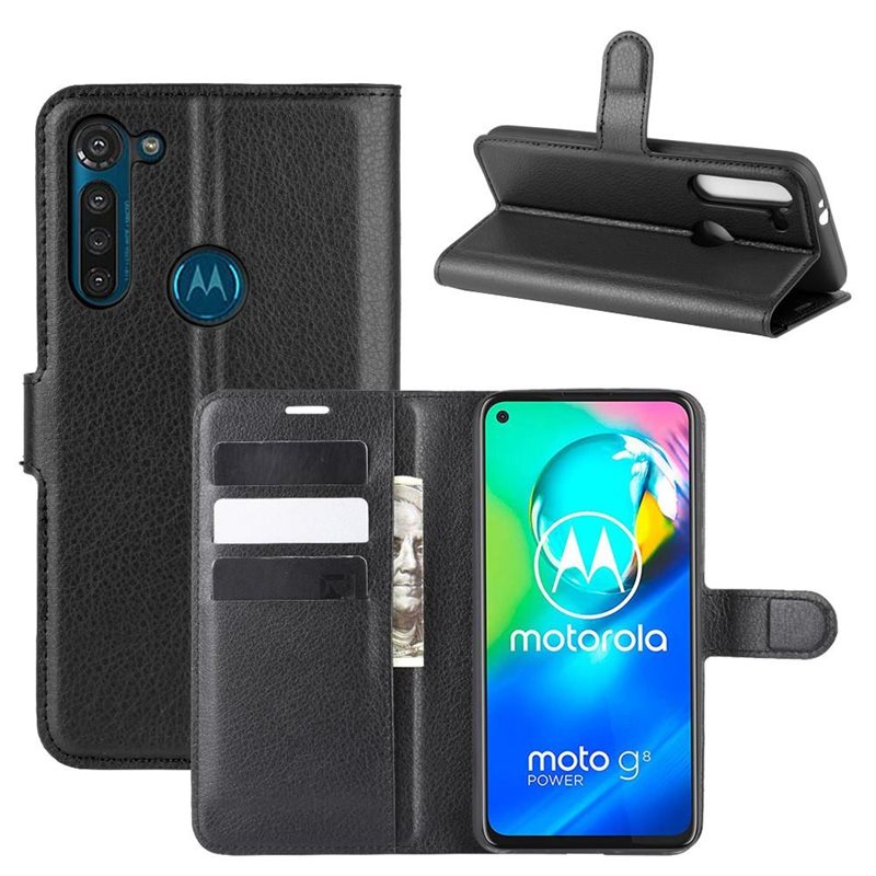 Motorola Moto G8 Power Enkelt mobilfodral, Svart - Praktiskt plånboksfodral med plats för sedlar och kort