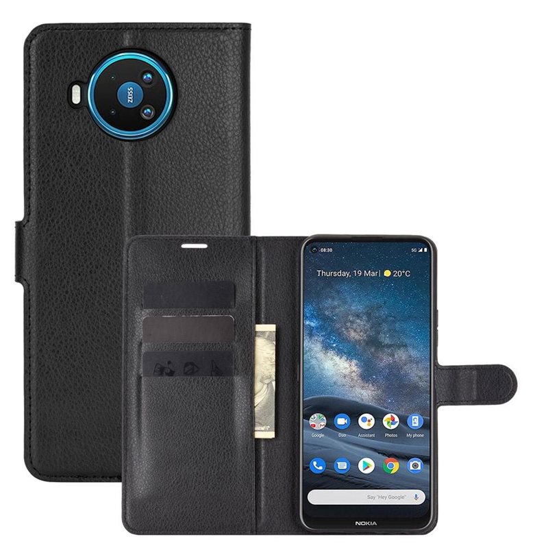 Nokia 8.3 Enkelt mobilfodral, Svart - Praktiskt plånboksfodral med plats för sedlar och kort
