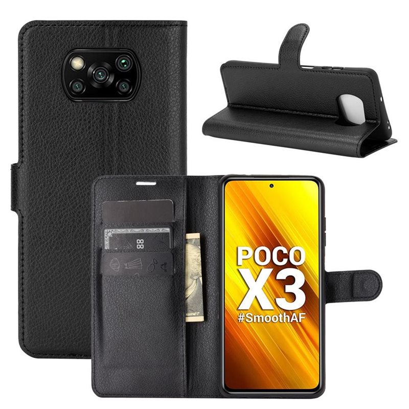 Xiaomi Poco X3 NFC Enkelt mobilfodral, Svart - Praktiskt plånboksfodral med plats för sedlar och kort
