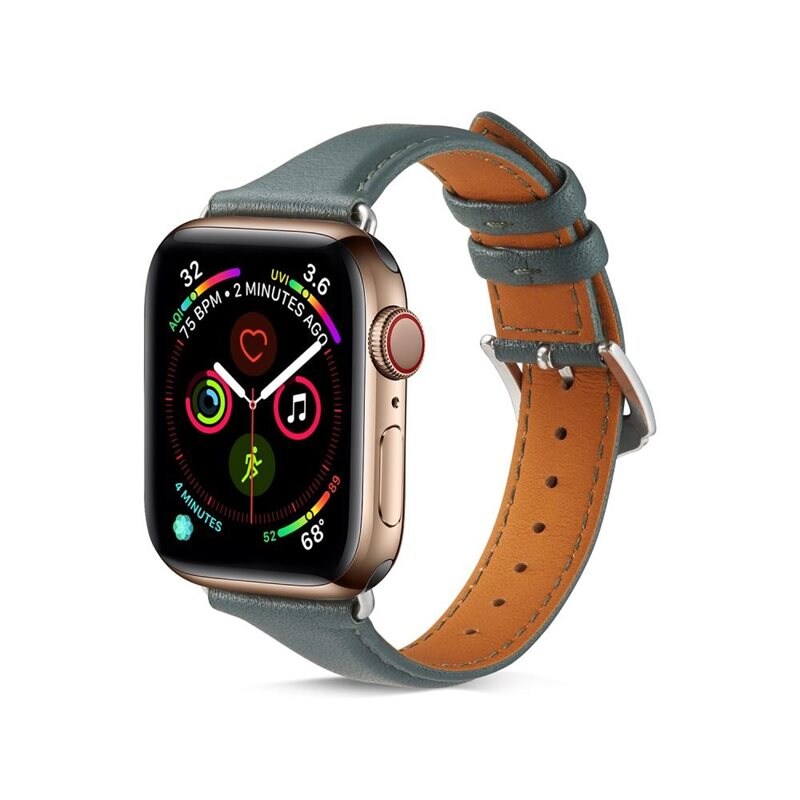 Apple Watch Ultra 2 49mm Smalt armband i äkta läder, grön - Stilrent armband i läder