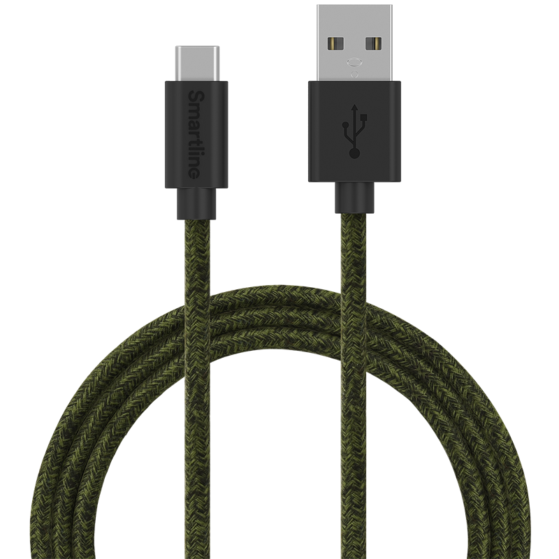Smartline Fuzzy Laddningskabel 2m USB-C, grön - Längre laddsladd - Lång laddkabel