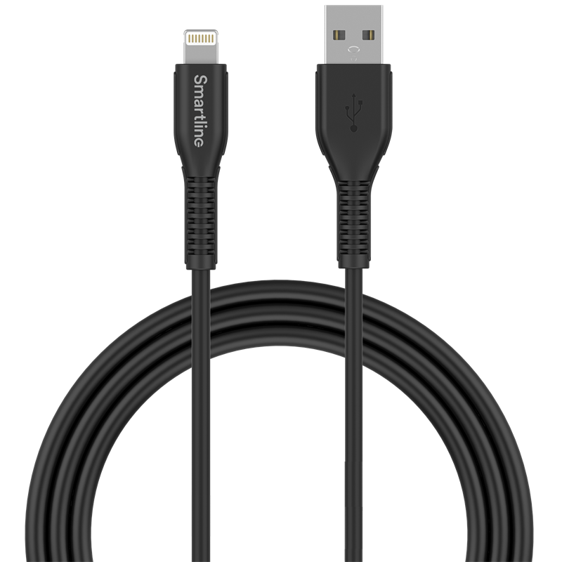 Smartline Slitstark Laddningskabel 2m Lightning, svart - Längre laddsladd - Lång laddkabel
