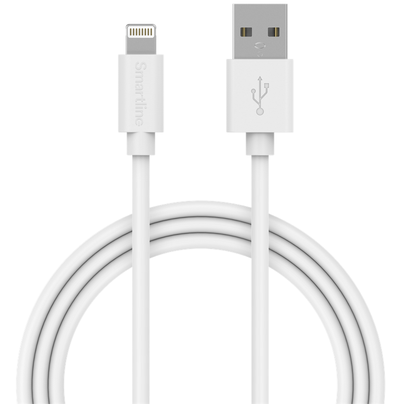 Smartline Laddningskabel 1m USB-A till Lightning, vit - Laddkabel - Laddsladd