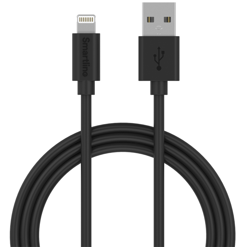 Smartline Laddningskabel 2m USB-A till Lightning, svart - Längre laddsladd - Lång laddkabel
