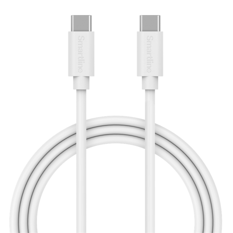Smartline Laddningskabel 2m USB-C, vit - Längre laddsladd - Lång laddkabel