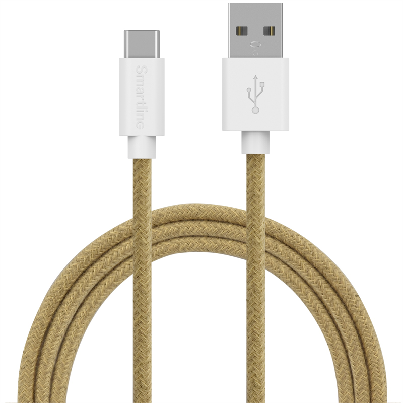 Smartline Fuzzy Laddningskabel 2m USB-C, Sand - Längre laddsladd - Lång laddkabel