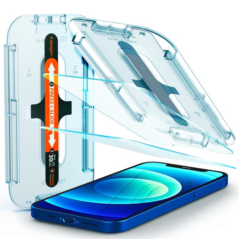 Spigen iPhone 12/12 Pro Skärmskydd med installationsram (2-pack) GLAS.tR EZ Fit - Skärmskydd i härdat glas med monteringsram