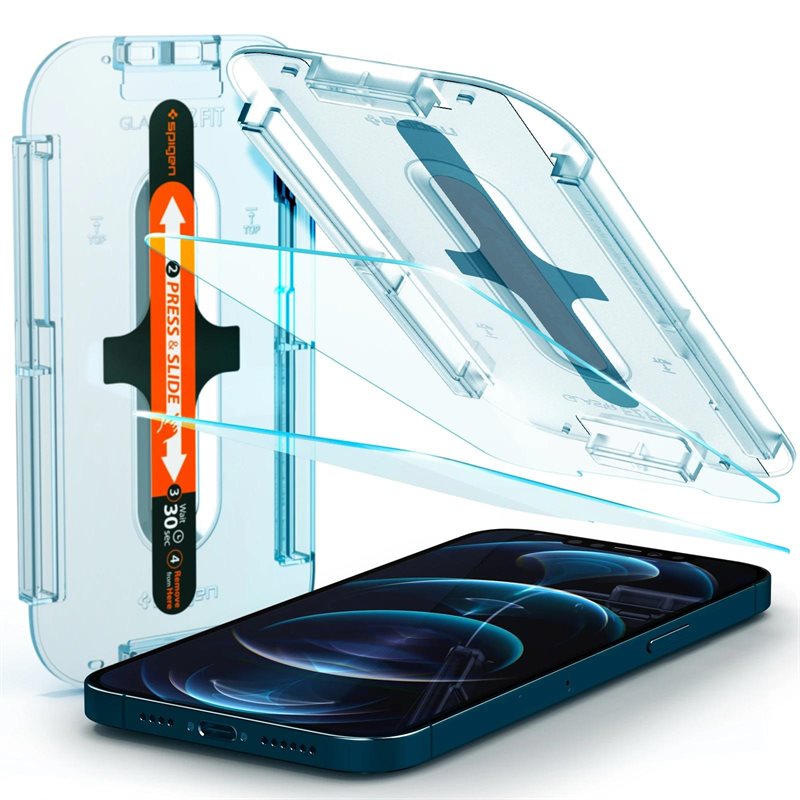 Spigen iPhone 12 Pro Max Skärmskydd med installationsram (2-pack) GLAS.tR EZ Fit - Skärmskydd i härdat glas med monteringsram
