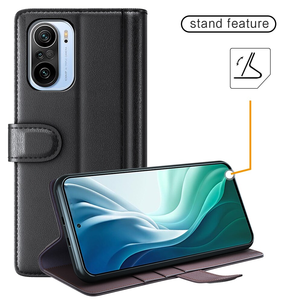 Xiaomi Mi 11i Plånboksfodral i Äkta Läder, Svart
