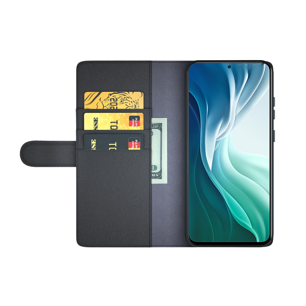 Xiaomi Mi 11i Plånboksfodral i Äkta Läder, Svart