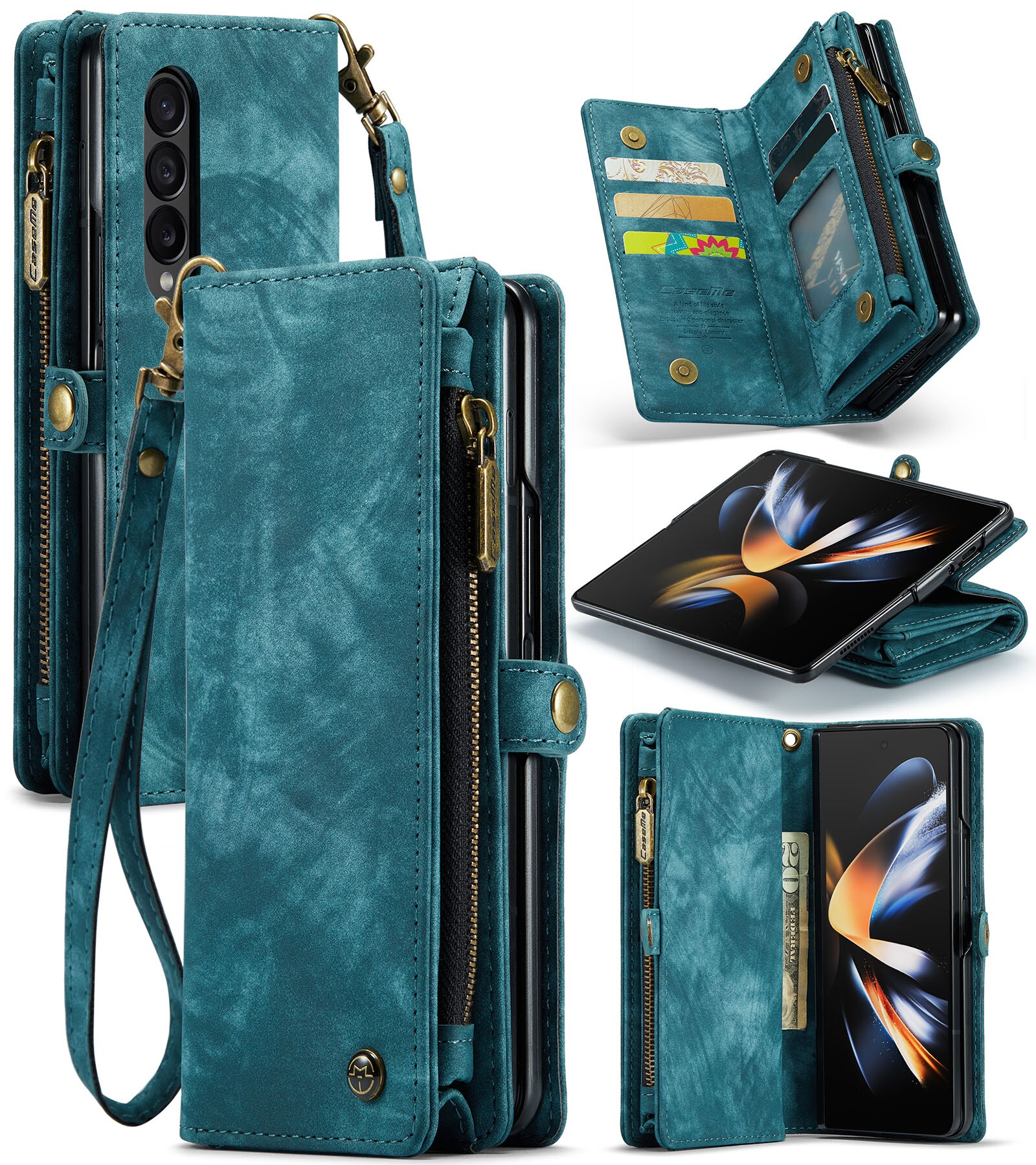 Samsung Galaxy Z Fold 4 Rymligt plånboksfodral med många kortfack, Blå