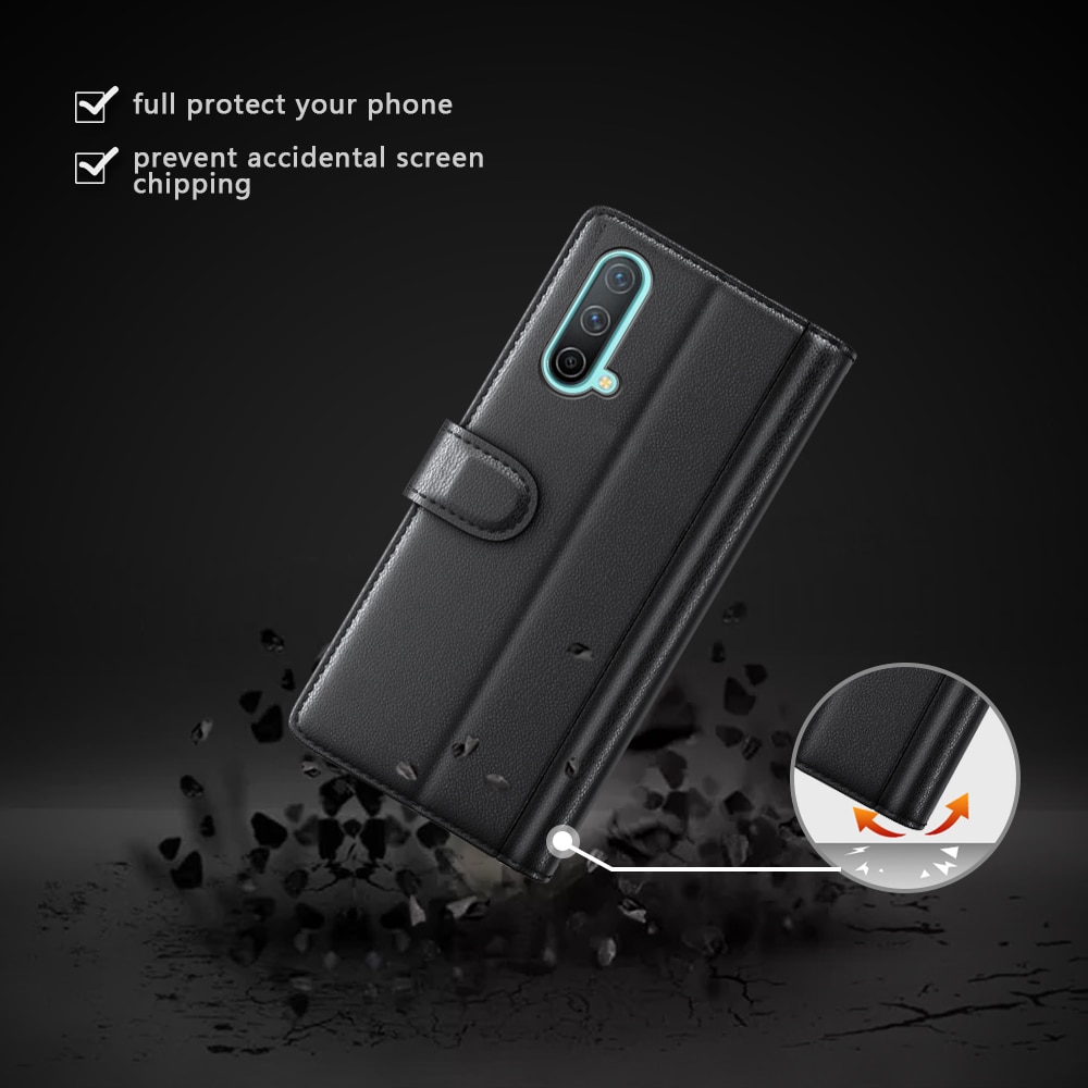 OnePlus Nord CE 5G Plånboksfodral i Äkta Läder, svart