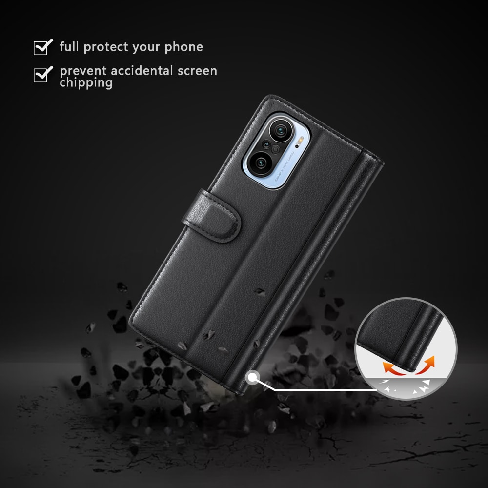 Xiaomi Mi 11i Plånboksfodral i Äkta Läder, Svart