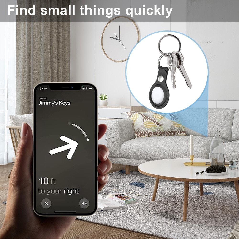 Apple AirTag Läderskal med nyckelring, Svart