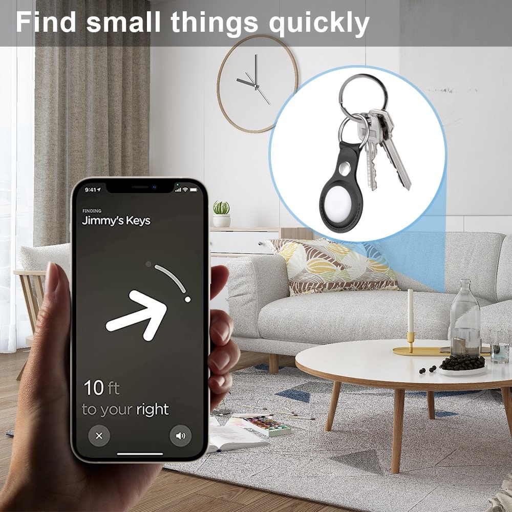 Apple AirTag Läderskal med nyckelring, svart