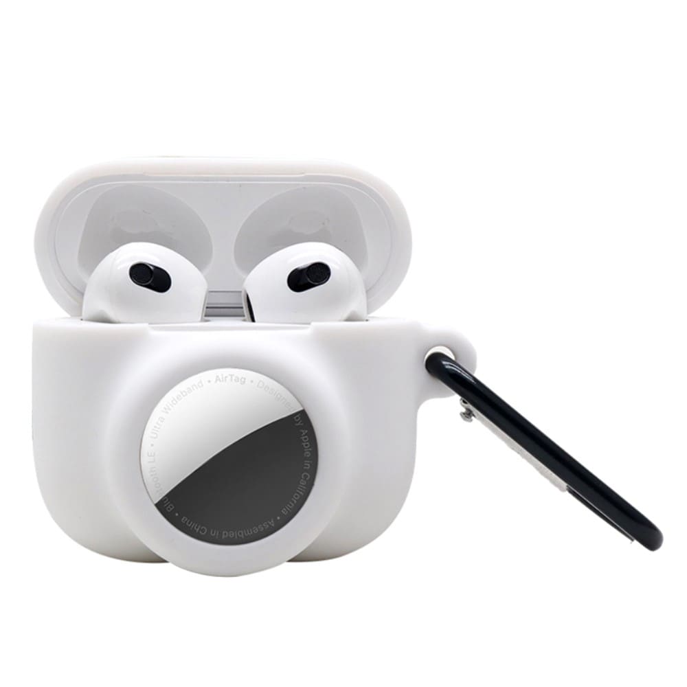 Apple AirPods 3 Silikonskal med AirTag-hållare + karbinhake, vit