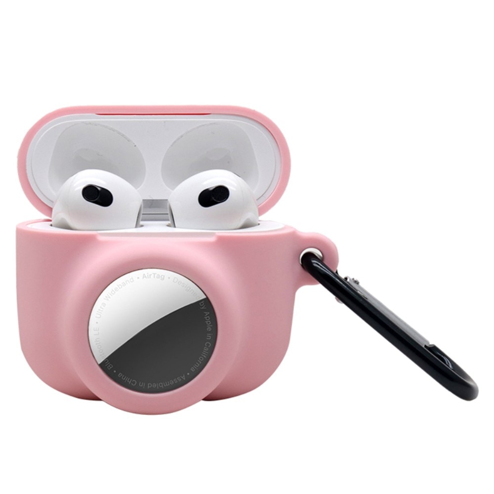 Apple AirPods 3 Silikonskal med AirTag-hållare + karbinhake, rosa