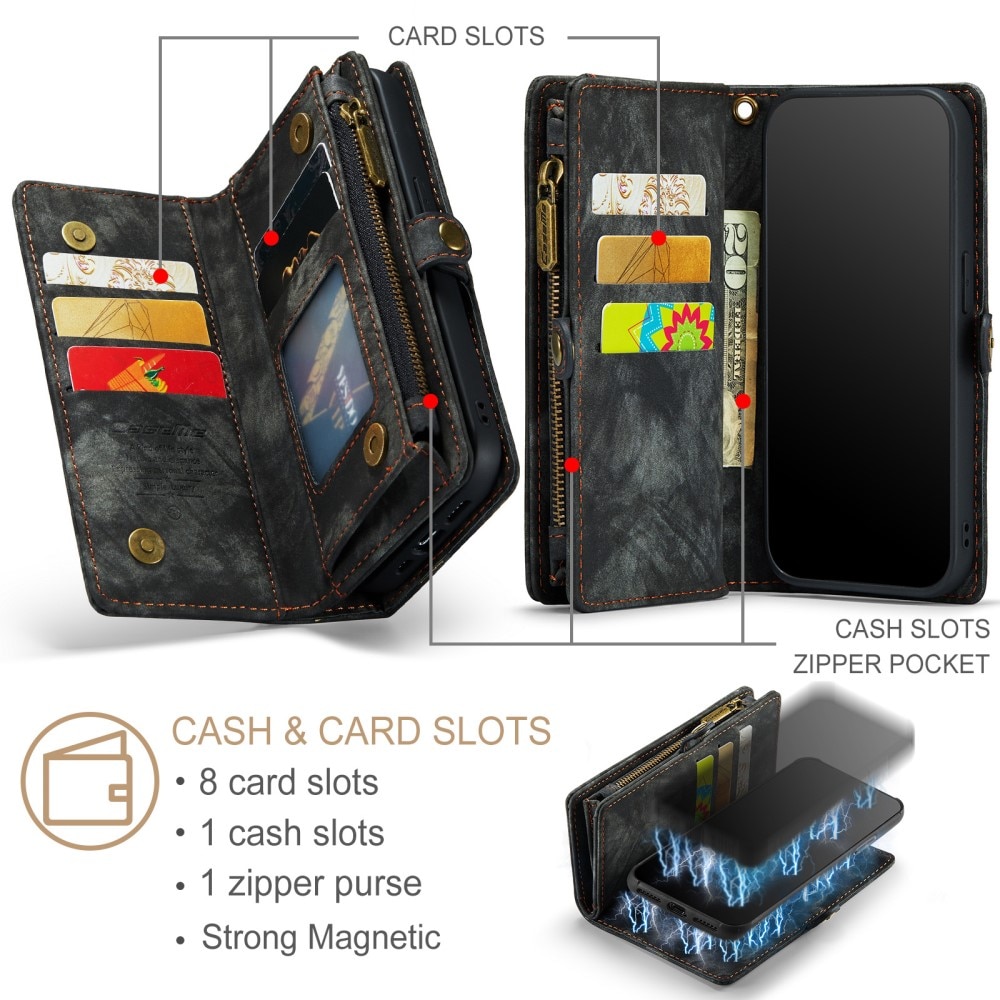 iPhone X/XS Rymligt plånboksfodral med många kortfack, grå