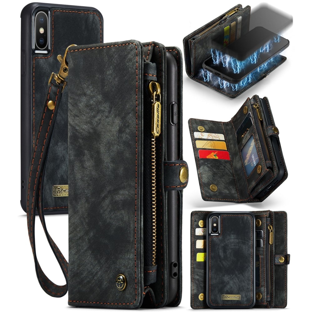 iPhone X/XS Rymligt plånboksfodral med många kortfack, grå