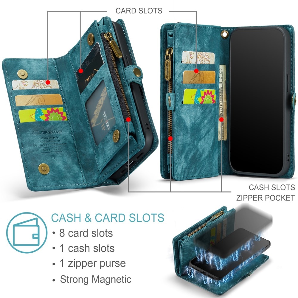 iPhone XR Rymligt plånboksfodral med många kortfack, blå