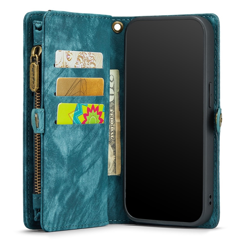 iPhone XR Rymligt plånboksfodral med många kortfack, blå