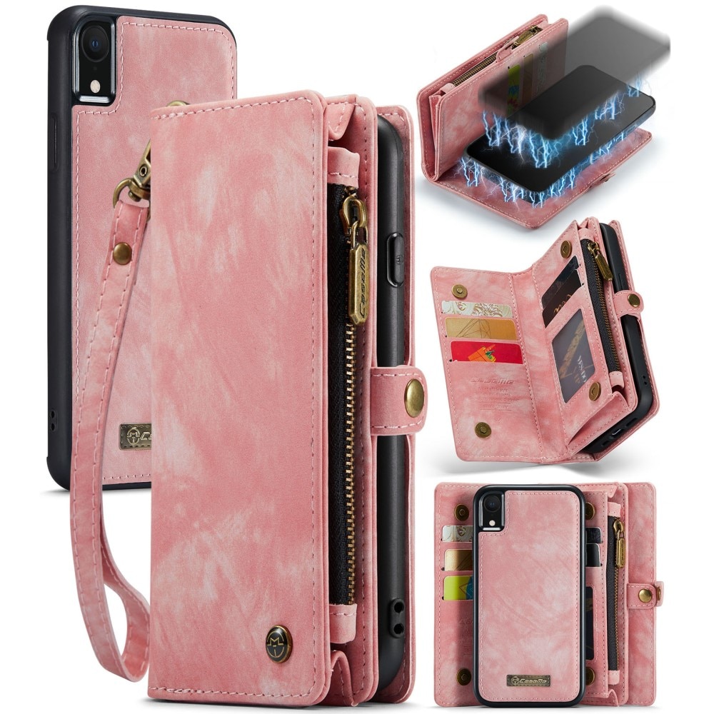 iPhone Xr Rymligt plånboksfodral med många kortfack, Rosa