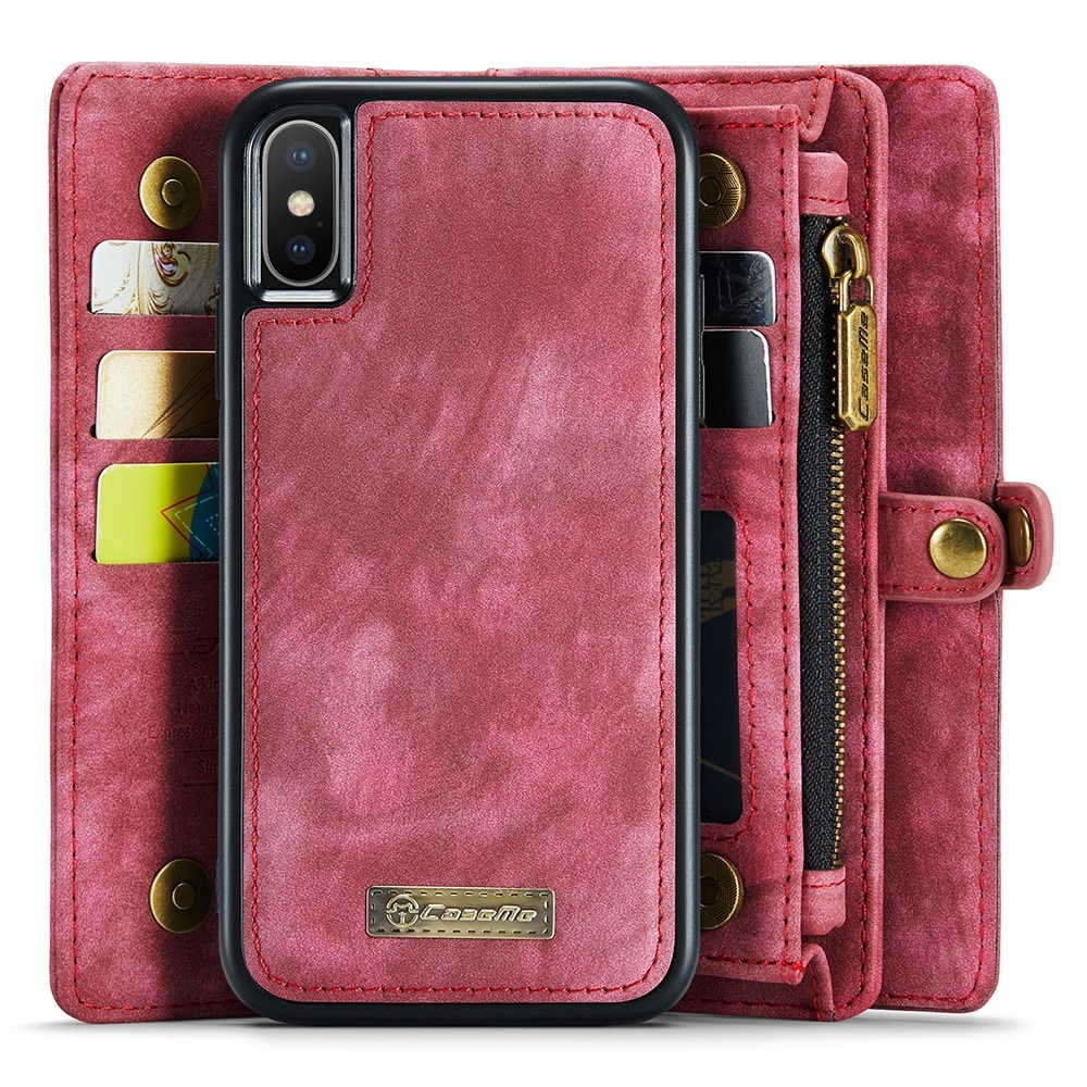 iPhone Xs Max Rymligt plånboksfodral med många kortfack, Röd
