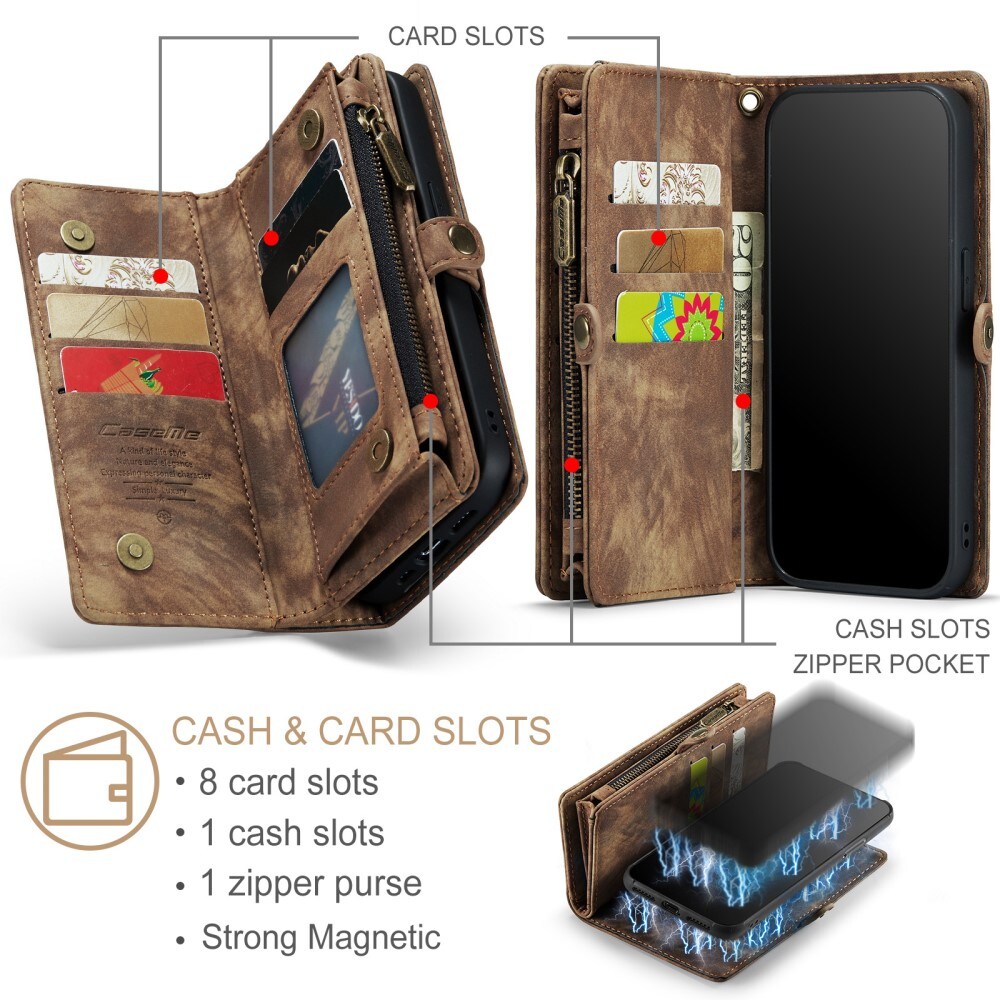iPhone Xs Max Rymligt plånboksfodral med många kortfack, Brun
