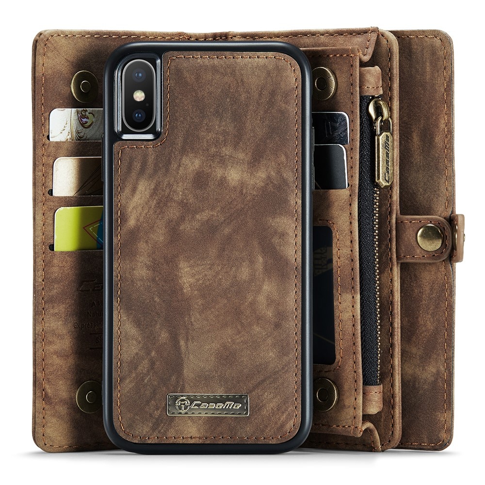 iPhone XS Max Rymligt plånboksfodral med många kortfack, brun