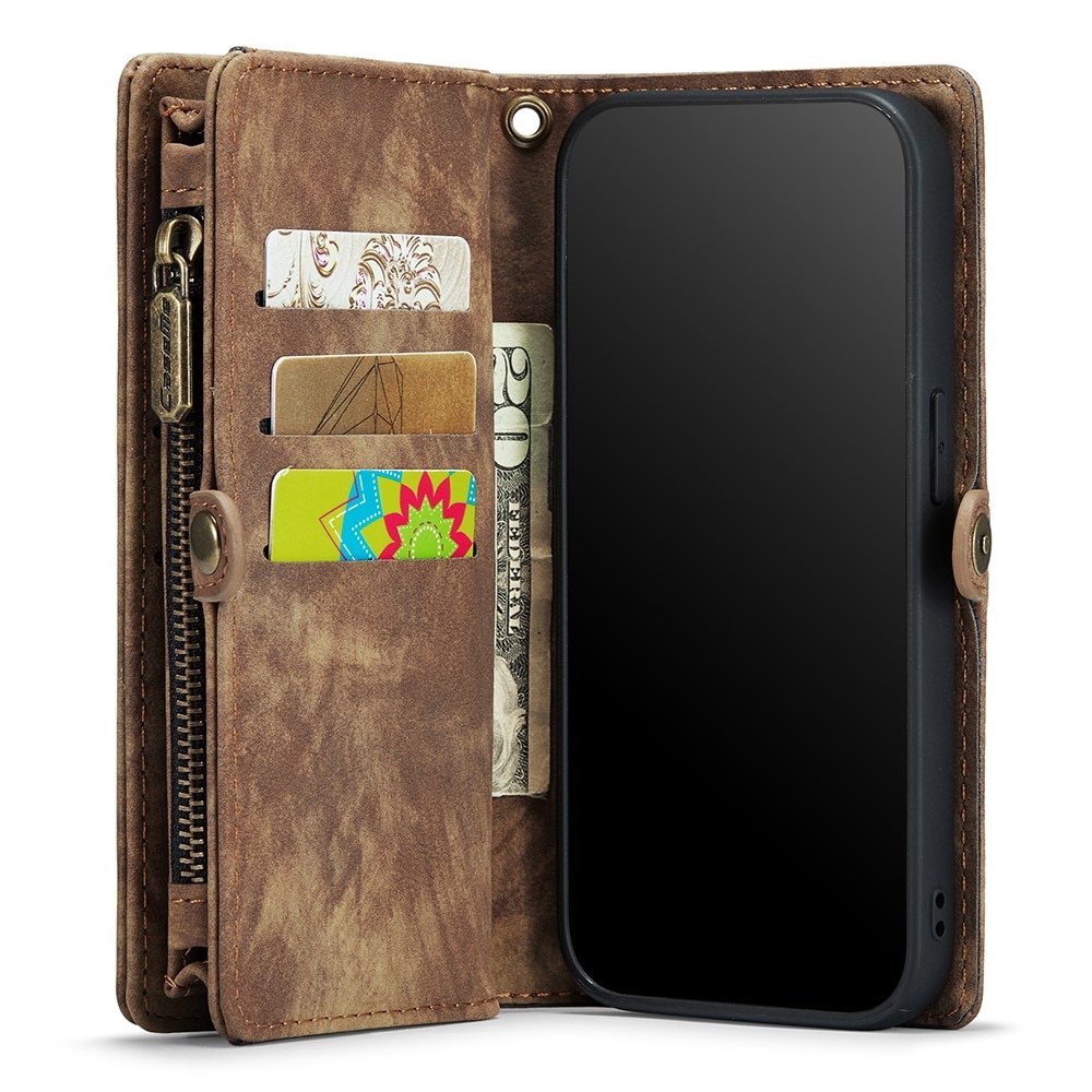 iPhone XS Max Rymligt plånboksfodral med många kortfack, brun
