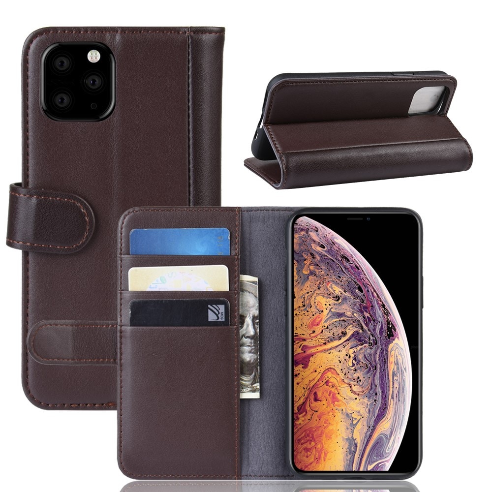 iPhone 11 Pro Max Plånboksfodral i Äkta Läder, brun