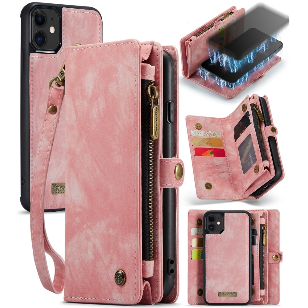 iPhone 11 Rymligt plånboksfodral med många kortfack, rosa