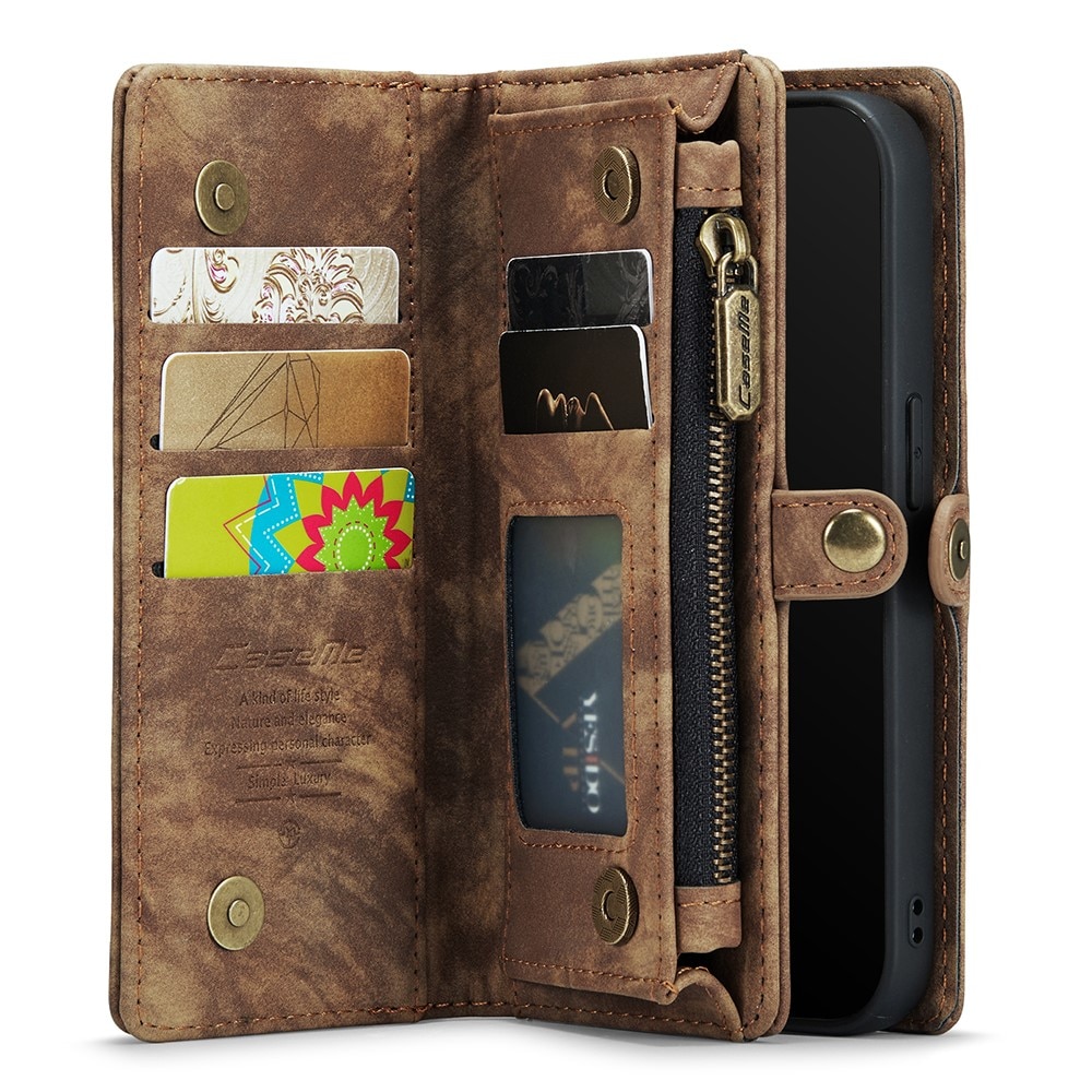 iPhone 11 Pro Rymligt plånboksfodral med många kortfack, brun