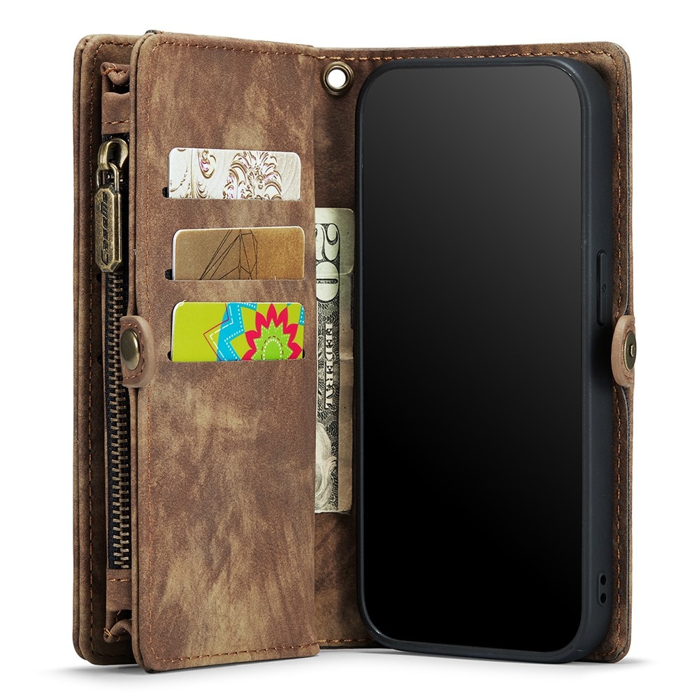 iPhone 11 Pro Rymligt plånboksfodral med många kortfack, brun