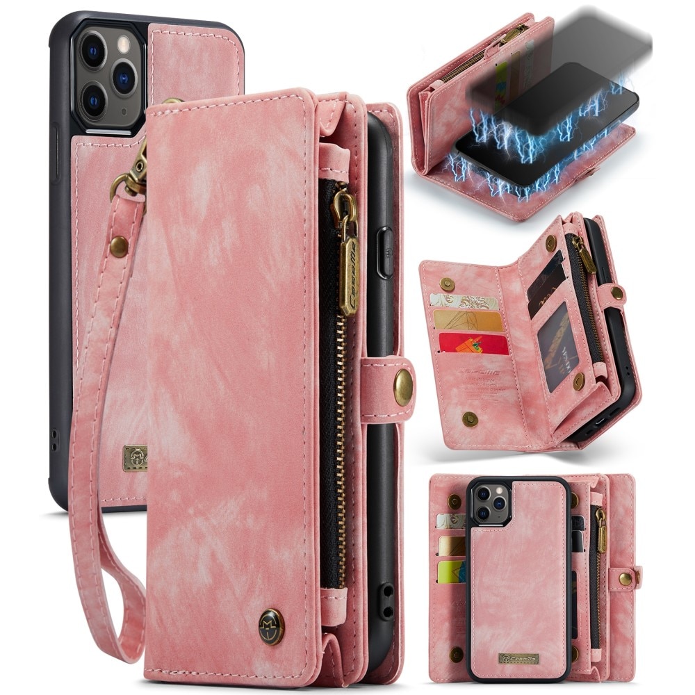 iPhone 11 Pro Rymligt plånboksfodral med många kortfack, rosa
