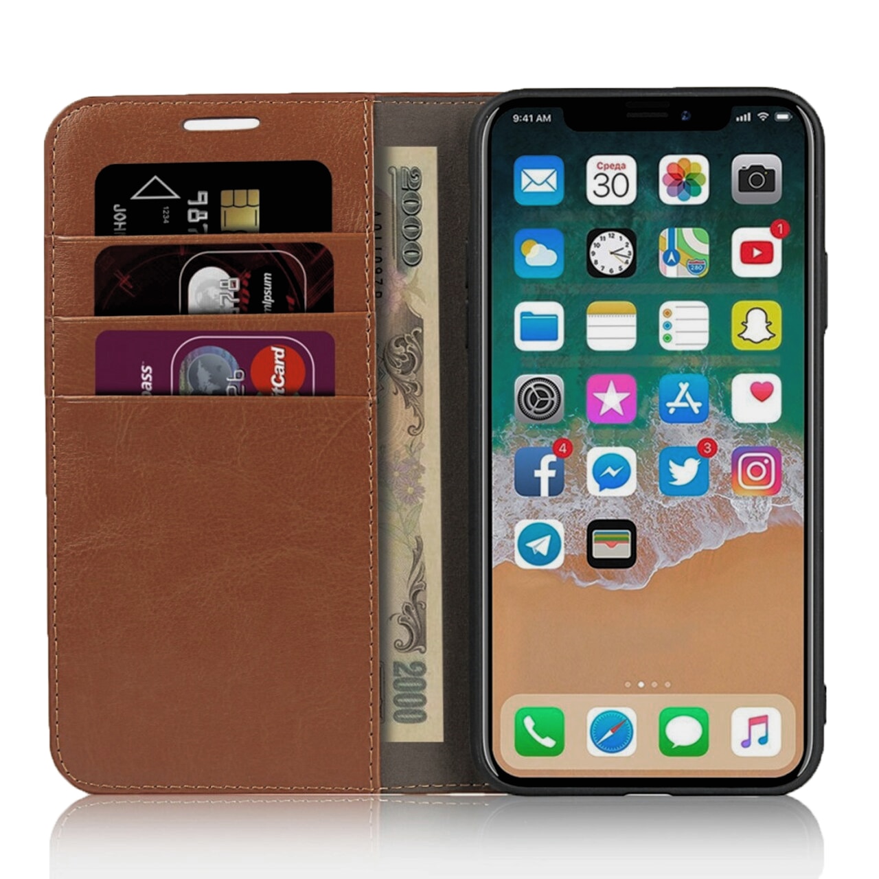 iPhone 11 Pro Smidigt mobilfodral i äkta läder, brun