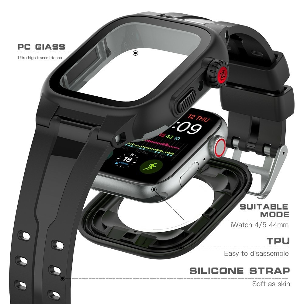 Apple Watch SE 44mm Vattentätt Skal med armband i silikon, svart
