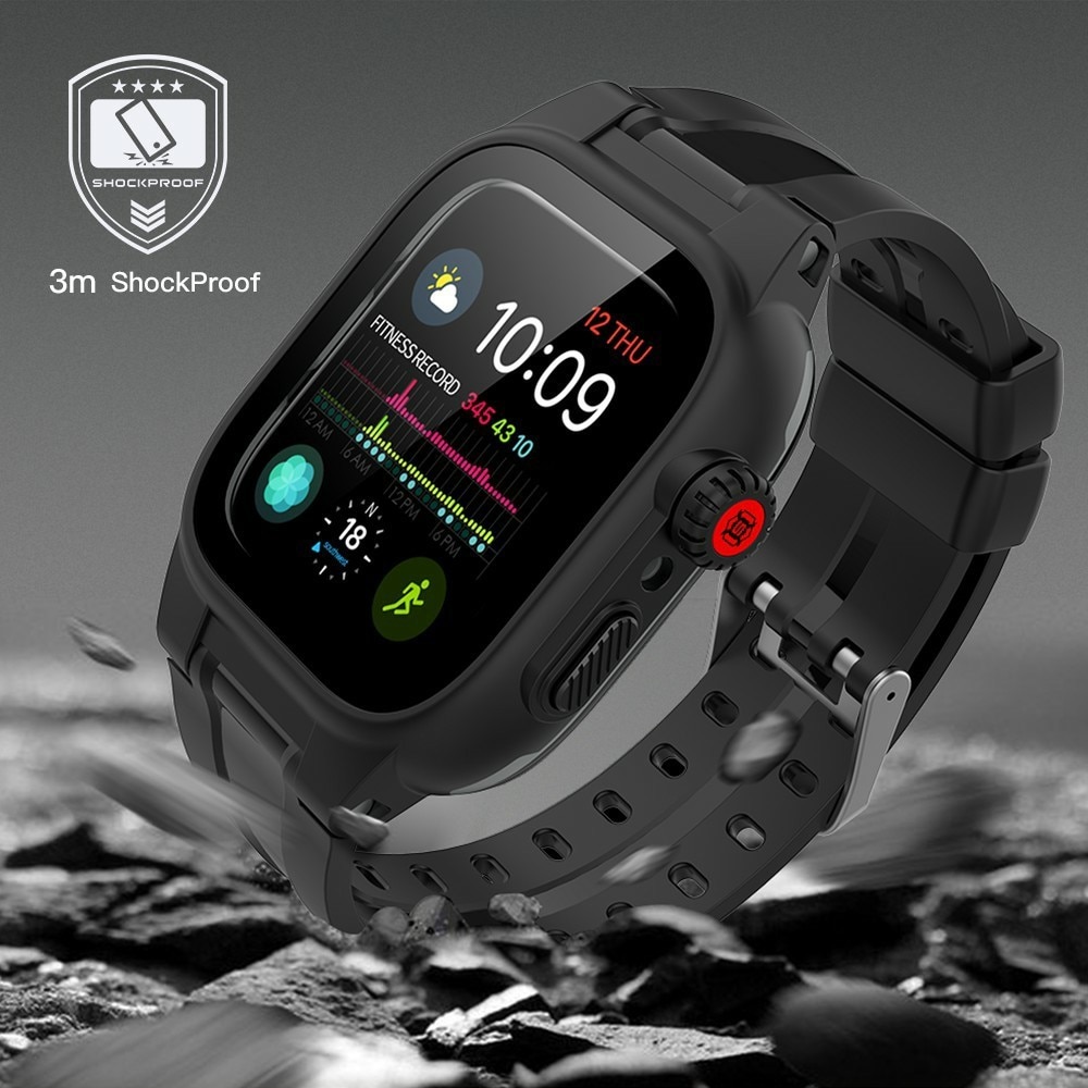 Apple Watch 44mm Vattentätt Skal med armband i silikon, svart