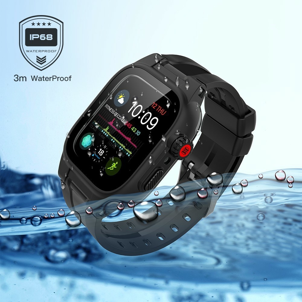 Apple Watch SE 44mm Vattentätt Skal med armband i silikon, svart