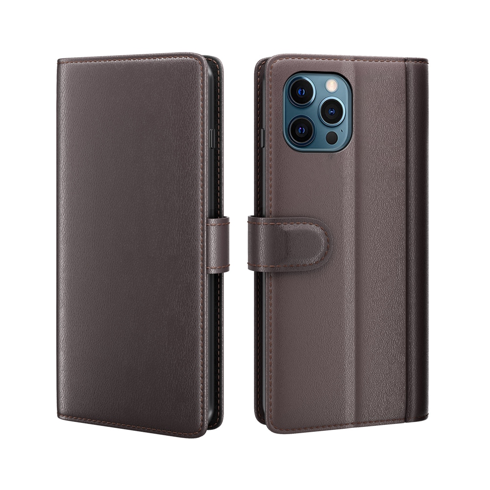iPhone 12 Pro Max Plånboksfodral i Äkta Läder, Brun