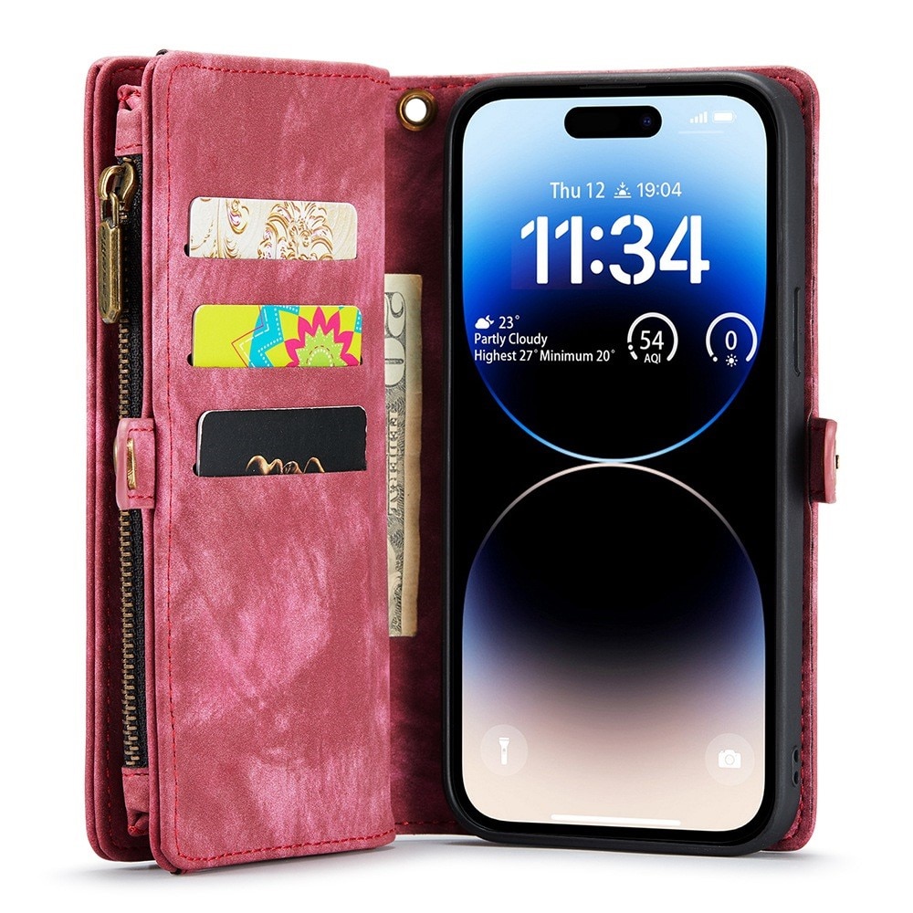 iPhone 12 Pro Max Rymligt plånboksfodral med många kortfack, röd