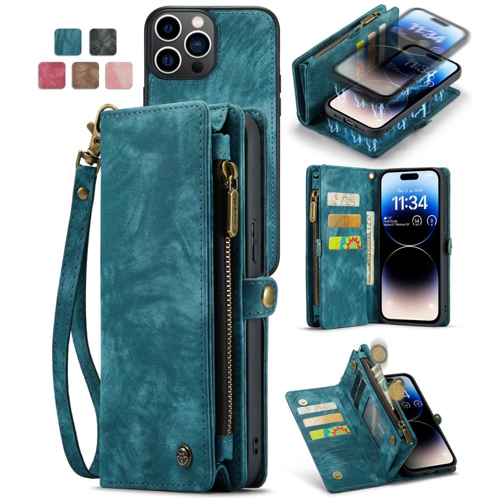 iPhone 12 Pro Max Rymligt plånboksfodral med många kortfack, blå