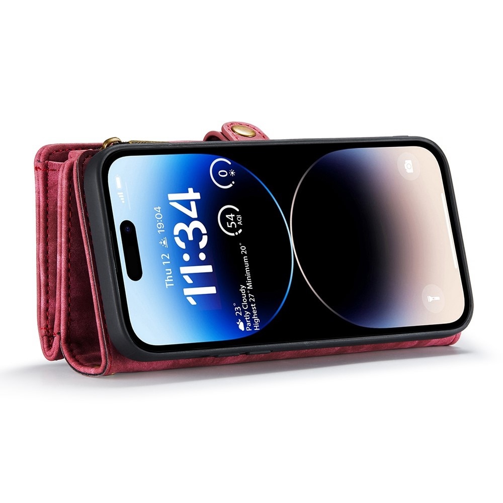 iPhone 12/12 Pro Rymligt plånboksfodral med många kortfack, röd