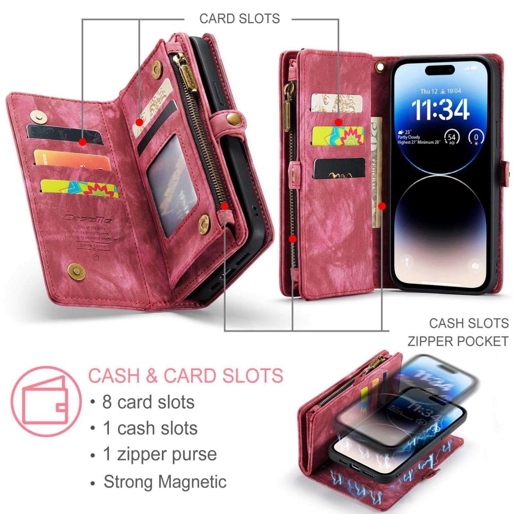 iPhone 12/12 Pro Rymligt plånboksfodral med många kortfack, röd