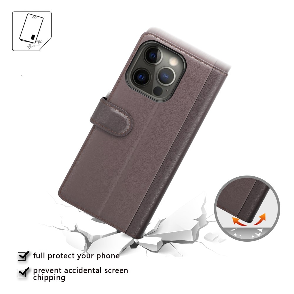 iPhone 13 Pro Max Plånboksfodral i Äkta Läder, brun