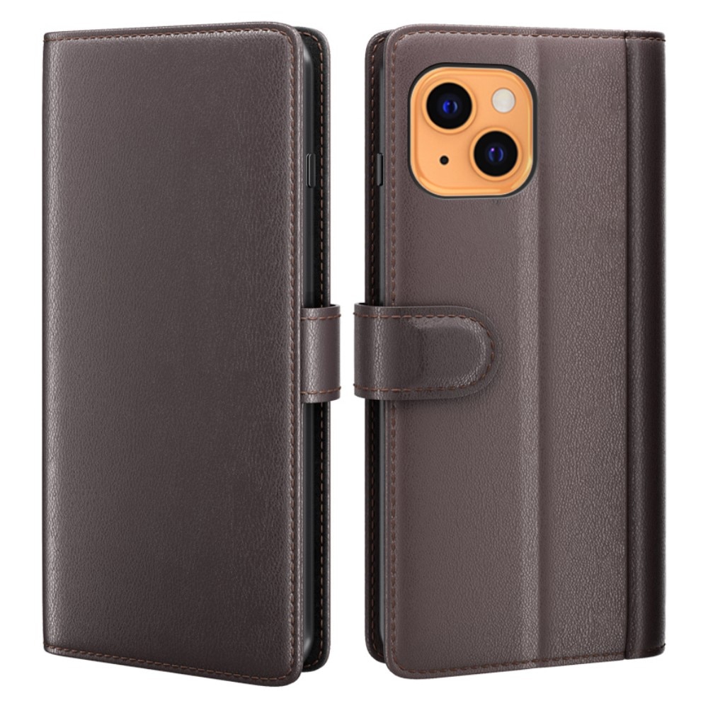 iPhone 13 Plånboksfodral i Äkta Läder, brun