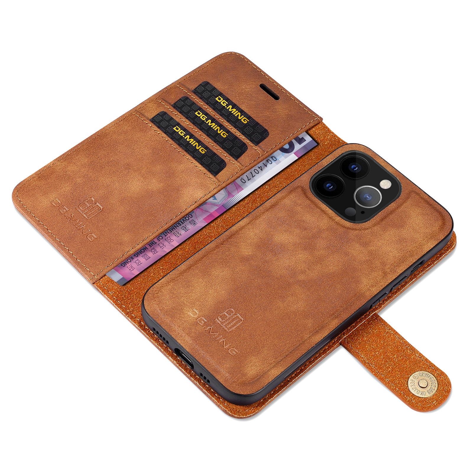 iPhone 13 Pro Plånboksfodral med avtagbart skal, cognac