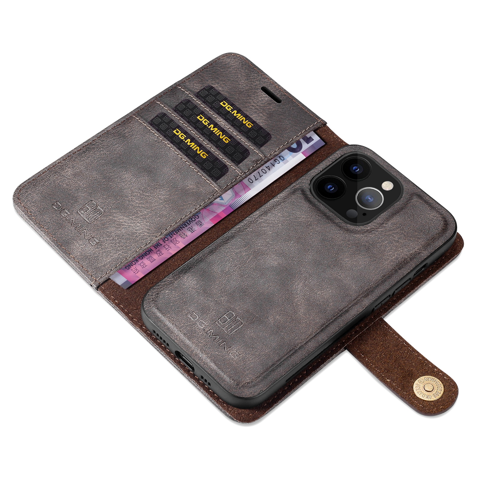 iPhone 13 Pro Plånboksfodral med avtagbart skal, brun