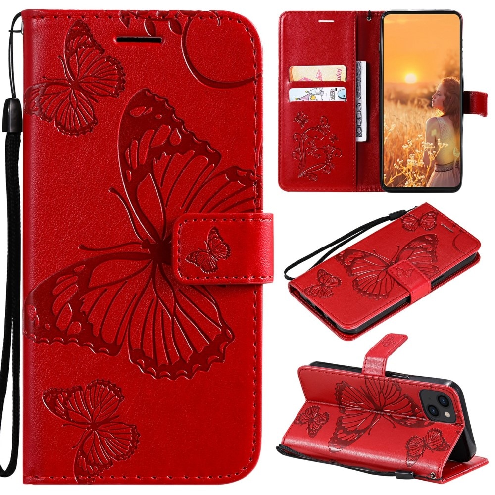 iPhone 13 Mobilfodral med fjärilar, röd